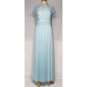 Celavie #6371 Long Lace and Chiffon Gown- Size 3X- Light Blue- New W/Tags